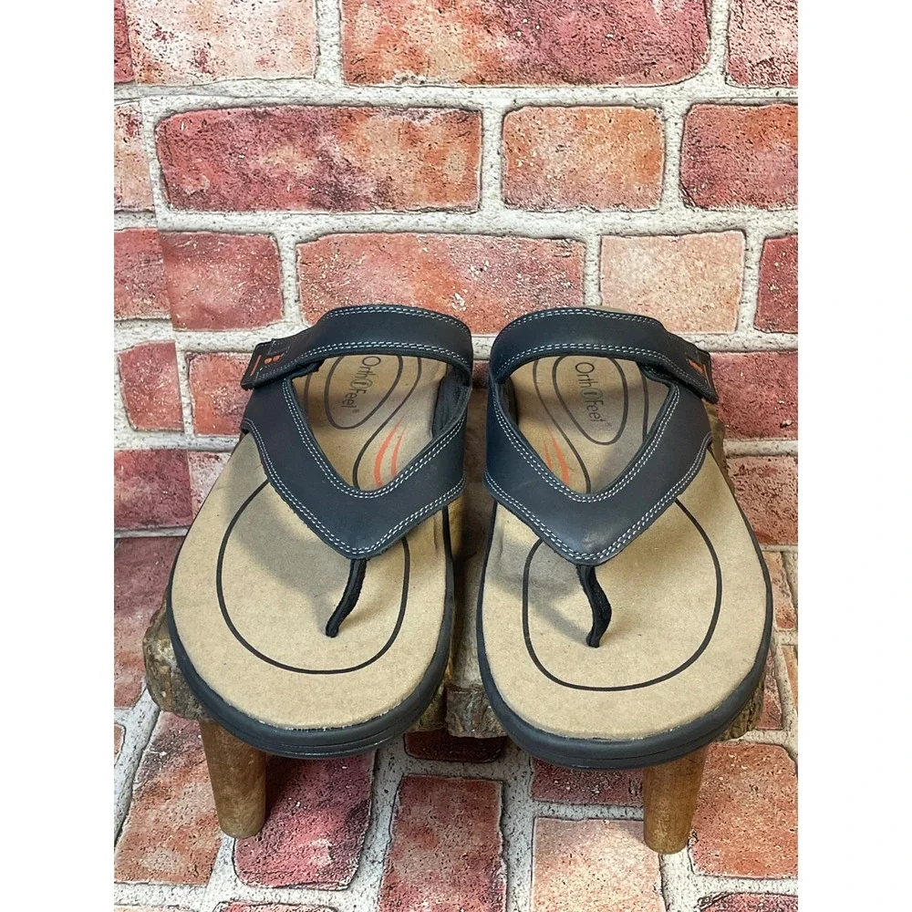 Orthofeet Clearwater Mens Sandals Black Leather Orthotic Flip Flops 567 13 2E W